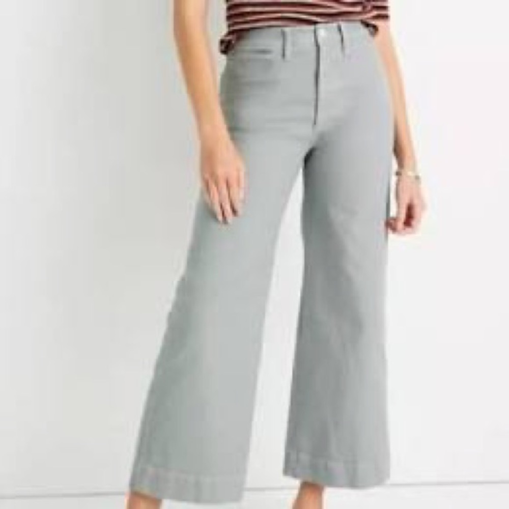 Madewell Light Gray Cropped Wide-Leg Pants